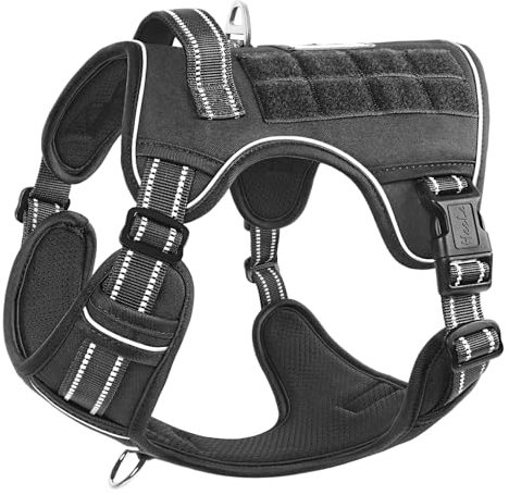 HEELE Hundegeschirr, Metall Taktisches Geschirr, Taktische Hundeweste, Service Hundegeschirr, MOLLE Sicherheitsgeschirr, Brustgeschirre für Hunde, Laufgeschirre für Hunde, Schwarz, XL