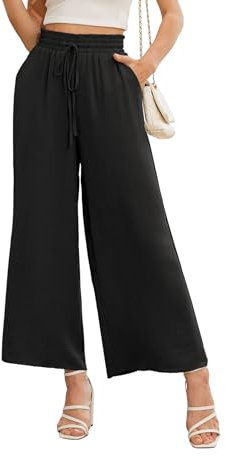 Anelune Damen Hosen Sommer Weite Hohe Taille mit Taschen Damen Hose Sommer Schwarz M