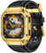 HASLFM Armband Kompatibel mit Fitbit Versa 4/3/2/1 Fitbit Versa Lite/Fitbit Sense 2/1, Silikon Armband und Edelstahl Schutzhülle, Robustes Ersatzband für Männer, Gold