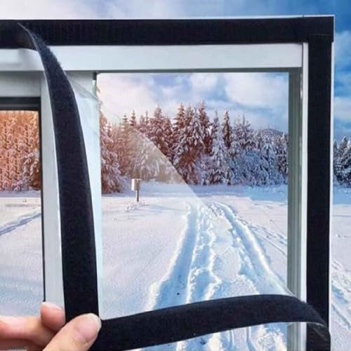 Film Isolant Fenetre Anti Froid - Film Isolant Transparent for FenêTres - AdhéSives Ruban Scratch Hook Loop Inclus - Kit D'Isolation De FenêTre RéGlable,75x100cm(White Border,85x100cm)