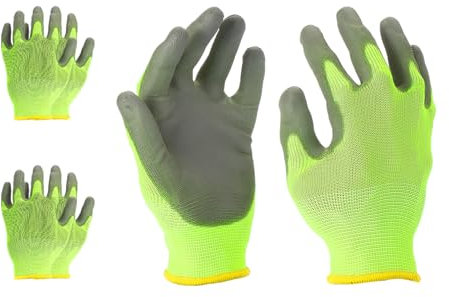 PATIKIL Safety Work Gloves, 3 Pair PU Coated Seamless Knit Gardening Glove with Grip for Woodworking Construction Warehouse Yard Work, Green, Medium Size