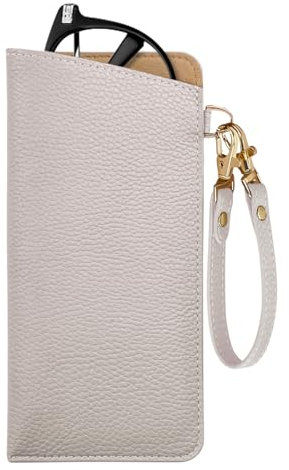 DOMIPHIE Brillenetui Weich, Leder Brillenhülle Premium Sonnenbrillen etui mit Schlüsselband, Aufhängbar Brillen Etui für Damen Herren Reisen im Freien (Gray)