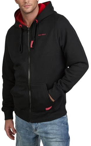 DENIMFY Sweatjacke Herren mit Kapuze Reißverschluss Regular Fit DFLeo Kapuzenjacke, Größe:XL, Farben:Black-Formula Red