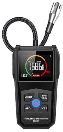 Gasdetektor, Brennbares Erdgas-Detektor, brennbares Gas-Lecksuchrät, CH4, Methan, Alkohol, LPG-Analysator, PPM-Summer-Alarm mit Flex-Sonde(CGD02A)