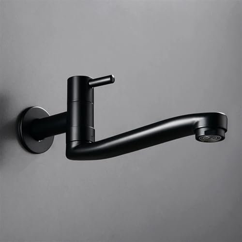 BTZHY Grifo Grifo de Lavabo de Pared de Agua fría Simple Grifo de Cocina Negro Grifos de fregona de jardín Grifo de baño montado en la Pared, Grifo de Fregadero de Cocina
