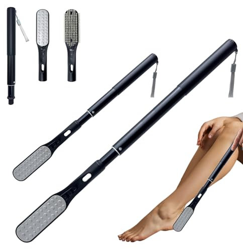 Gobiteli Foot File, 18.8-25.9 Telescopic Long Handle Foot Scrubber,Foot Files for Hard Skin Remove for Seniors,Men and Women