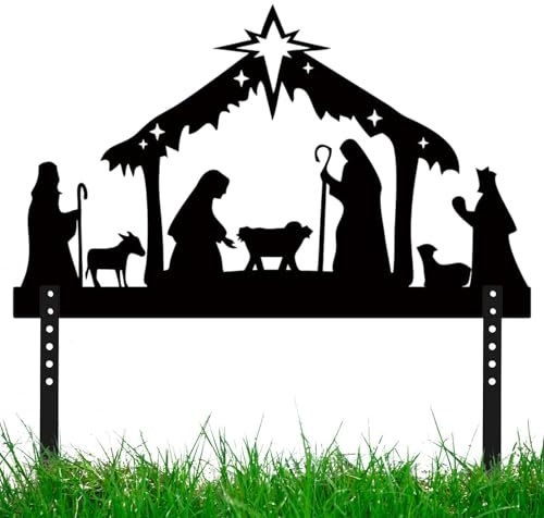 Gartenstecker Krippe, Metall Krippenfiguren Gartenstecker, Weihnachtskrippe Gartenstecker Winterdeko Gartendeko Weihnachtsdeko, Outdoor Krippe Weihnachten Gartenstecker Für Hof Rasen Garten Deko