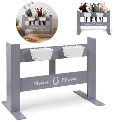 Ella & Piet® Hobby Horse Ständer FENCY aus Holz für 4 Pferde (Weiß) Stall Pferdestall Hobby Horsing (Grau)