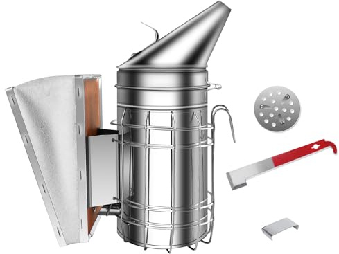 YORKING Bee Hive Smoker Beekeeping Tools Stainless Steel Bee Keeping Smoker with Heat Shield Durable Bellow for Beekeeping Farm Ranch Beekeeping Supplies Safe Beekeeping