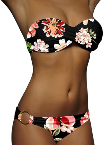 Minetom Maillots de Bain 2 Pièces Femme Été Push Up Bandeau Ensembles Bikini Set Plage Swimsuit Swimwear Beachwear B Vert XL
