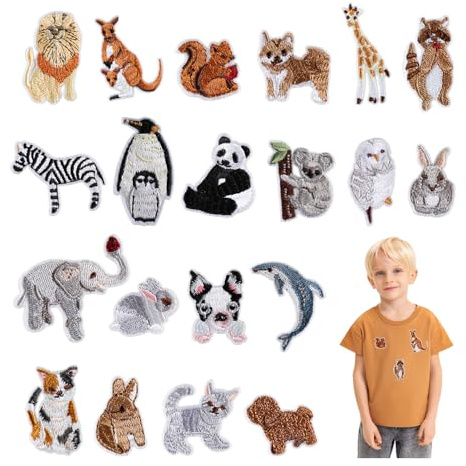 YZROHYI 20 Stück Bügelflicken Kinder Tiere,Flicken zum Aufbügeln Kinder,Bügel Patches Tiere Klein,Bestickte Aufnäher Tier,Aufbügler für Textilien,Bügelbilder zum Sticken,Bügelpatch für Kleidung