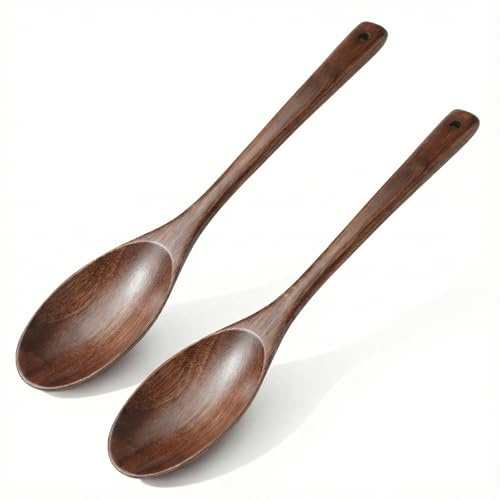 AERZIP 12 Inch Wooden Cooking Spoons, Extra Long Handle Wooden Spoon, Large Wood Spoon for Cooking Serving Mixing Kitchen Utensil (2 PCS)