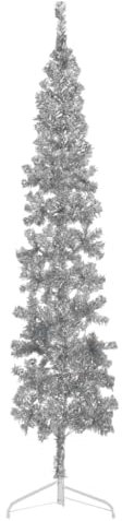 Home & Garden Furniture-Slim, albero di Natale artificiale con supporto, argento, 240 cm