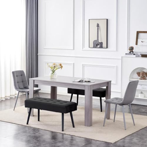 KOSY KOALA Dining Table and 2 Chairs With 2 Benches Grey 2 Black Velvet Chairs Wood Table Dining Set Furniture
