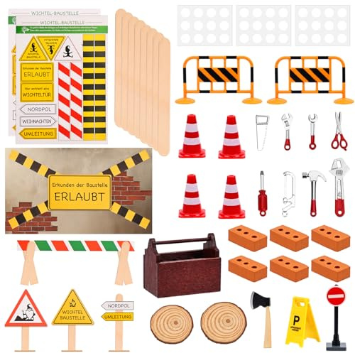JABNOW Wichtel Zubehör Baustelle, 51 Stück Wichteltür Zubehör Weihnachten Set DIY Mini Wichtelbaustelle Miniatur Wichtel Zubehör Deko für Weihnachten DIY Geschenk für Kinder