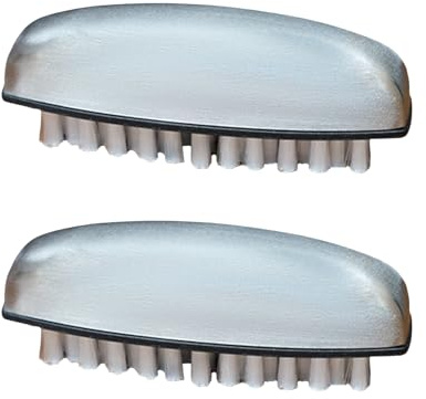 2 Pack Stainless Steel Handle nail brush Set, Firm Bristle Scrubber for Hands and Fingertips, Compact nail brushes for cleaning nails and toenails (Silver)