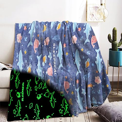 Kuscheldecke Kinder 150x200cm,Unterwasserwelt Decke Leuchtet im Dunkeln, Super Weiche und Warme für Junge Geschenke(HY-A, 150x200cm)