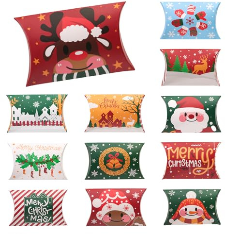 KALTINNA 36 Stück Weihnachten Geschenkbox Klein Kissenschachteln | Klein Geschenkkarton 12 Stile Geschenkverpackung Schachtel Merry Christmas Süßigkeiten Box für Schmuck, Süßigkeiten, Keksen