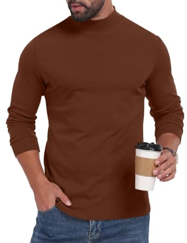 PrinStory Mock Turtleneck Mens Tshirts Long Sleeve Tops Cotton High Neck Basic Pullover Sweatshirts Thermal Tops Knitwear Jumper