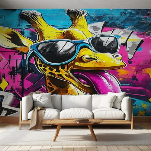 Générique Papier Peint Girafe, Motif Papier Peint Intissé Panoramique Hip Hop Street Art Hippie 150x105 Wallpaper Pour Salon Chambre Deco Murale W&15