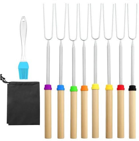 8 Stück Teleskop Grillspieße, Teleskop Grillspieße Edelstahl Marshmallow, Lagerfeuer Spieße, Grillgabel, Edelstahl Ausziehbar, für Camping Grill BBQ den Außenbereich, Grillstab 31-81cm