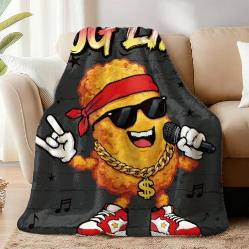 WADORN Nug Life Kuscheldecke, Kuschelige Weiche Hip Hop Hühnchennugget Decke Flauschige 500GSM Flanell Fleecedecke Plüschdecke Lustiges Geschenk Für Hip Hop Fans Für Bett Sofa Und Stühle 150x130cm