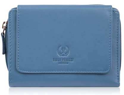 Damengeldbörse Leder hellblau groß quer mit RFID Paolo Peruzzi SL-07-CB