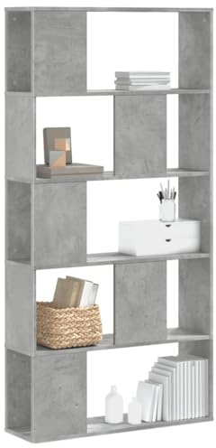Tomostar Bücherregal, Lagerregal, 5 Ebenen, Betongrau, Holz