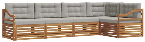 vidaXL Outdoor-Sofagarnitur mit Kissen 5 pcs Natürlich und Hellgrau, Gemütliches Outdoor-Set, modernes Ecksofa, robuster Loungesessel, Gartenmöbel, Terrasse zum Relaxen