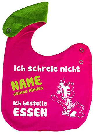 Kleiner Fratz größenverstellbares Baby Wende Lätzchen Multicolor (pink-lime) Ich schreie nicht und den Namen Ihres Kindes