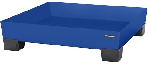 eurokraft | pro | Stahl-Auffangwanne mit Kunststoff-Füßen | LxBxH 1240 x 1210 x 295 mm | blau | ohne Gitterrost