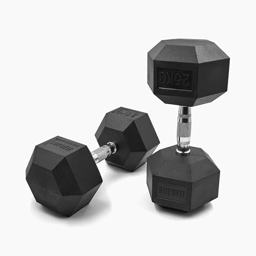 SUPRFIT - Hexagon Kurzhanteln paarweise mit gummiertem Eisenkern - Fitness Gewichte Hanteln 1-50 kg mit rutschfestem Chromgriff - Premium Kurzhantel Set für Calisthenics, Krafttraining & Crossfit