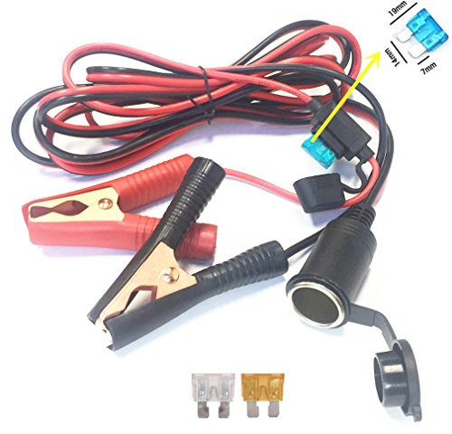 Qiorange KFZ Batterieklemme Clip-on 3m Zigarettenanzünder Kabel Steckdose Adapter 12V/24V Buchse mit Sicherungsschutz für Tragbar KFZ Batterie Wechselrichter Kompressor (Type A)