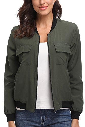 MISS MOLY Bomber Jacket Womens Flight Jacket Zip Up Lightweight Jacket Multi-Pocket Green X-Large