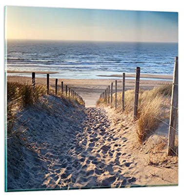 Wandbilder Dekoration Wohnzimmer Meer Strand Düne Bilder auf Glas 50x50cm Glasbild Schlafzimmer Küche Deko Wand Kunstdruck Art Klein Wanddeko Bild im Glas Modern Wall Decor Glasdruck GAC50x50-3612