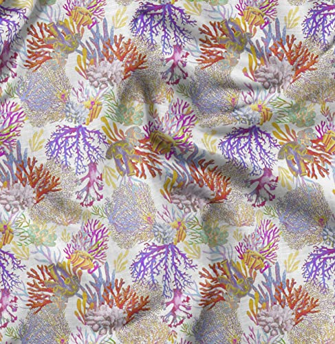 Soimoi Lila Georgette Viskose Stoff Koralle Ozean Stoff Meterware 42 Zoll breit