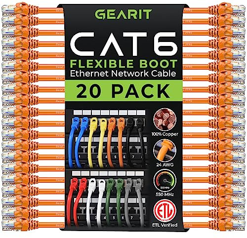 GearIT Cat6 Ethernet Cable - 0.5 ft Orange, Cat6 Patch Cable for Network and Internet