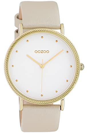 Oozoo Damenuhr Shiny mit Lederband 40 MM Weiß/Creme C10416