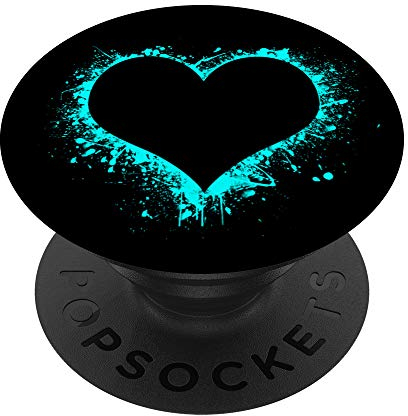 PopSockets Herz Heart Love Liebe Hertz Schwarz Türkis black turquoise PopSockets PopGrip: Ausziehbarer Sockel und Griff für Handys/Tablets mit Tauschbarem Top