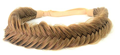 BOBIYA breiter Fischschwanz synthetische Haarzöpfe Stirnband Haarband geflochtenes Gummiband für Frauen Mädchen (Karamellbraun)