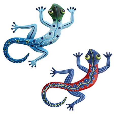 UPKOCH 2 Stück Gecko Wanddeko Metall 3D Skulpturen Wandkunst Eisen Reptilien Figuren Vintage Wanddeko Wohnzimmer Büro Hause Werkstatt Hinterhof Zaun Ornament Party Dekoration Zufällige Farbe
