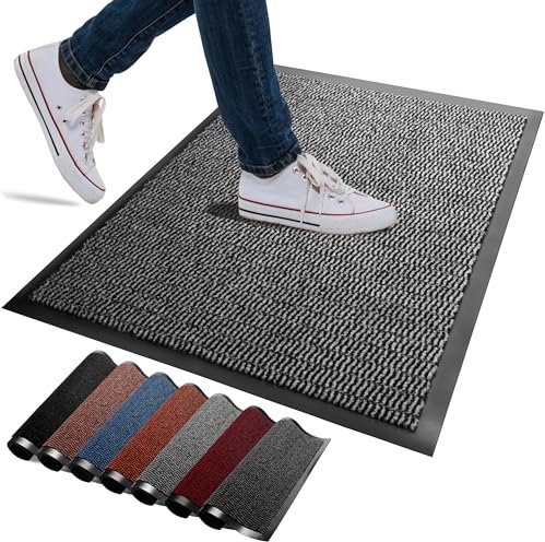 FB FunkyBuys Washable Door Mats - Heavy Duty, Non-Slippery & Stylish Floor Mat - Door mat indoor Large Rubber Indoor & Outdoor Doormats for Perfect Dust Grabbing (Grey-waved, 60 x 180 CM)
