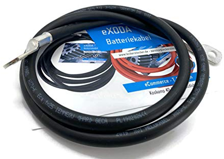 Exoda kit de câbles de batterie 25 mm² 100cm cosses M8 et M10 noir pour voiture bateau moto flexible haute teneur en cuivre jusqu'à 70 degrés résistance à la chaleur