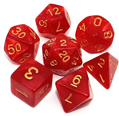 Creebuy DND-Würfel-Set, polyedrische Würfel für Dungeon and Dragons, D&D, Pathfinder, MTG, Rollenspiele, mit Würfelbeutel, 7-teilig, Rot