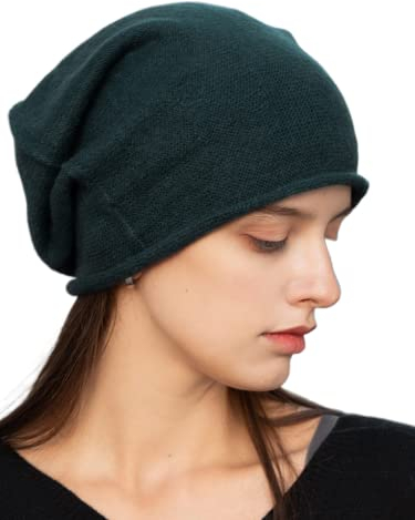 Prettystern Rollkante Damen lässig Kaschmir-Wolle Cashmere Beanie Strick-Mütze dunkel-grün