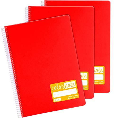 Grafoplás 98527351 Schulheft, A4, Pauta 2,5 mm, Einband aus Polypropylen, Rot, 3 Stück