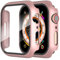 Diruite 2 Piezas Funda para Apple Watch Series 6/5/4/SE 40mm Protector Pantalla Cristal Templado Incorporado HD Protección Completa PC Dura Estuche Case,Oro Rosa,40mm