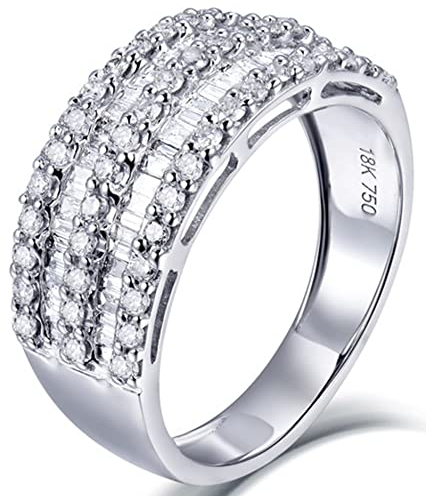 AMDXD Diamantring Weißgold 750, Ringe mit Diamant 1ct Bohrreihe, Geburtstagsgeschenk für Frauen Mädchen, Silber, Echt Schmuck, Gr.65 (20.7)