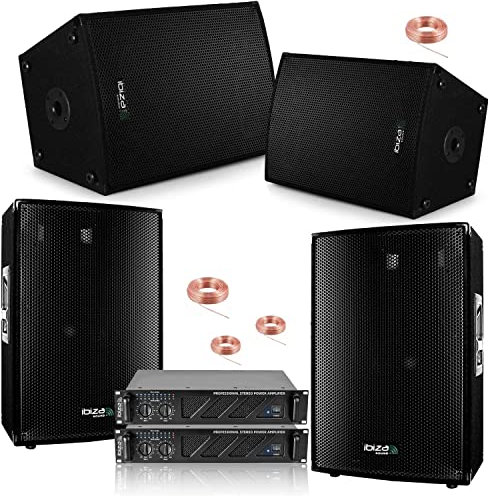 IBIZA SOUND LIGHT Pack Sono 3360W Total Ibiza Sound - 2 Amplis ventilés - 4 Enceintes 600W DISCO12 - Câbles Enceintes Speakon - Soirée - Mariage