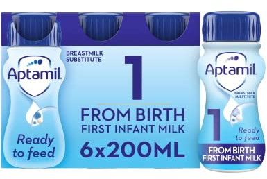 Aptamil 1 First Infant Baby Milk Ready to Use Liquid Formula, from Birth, 6x200 ml